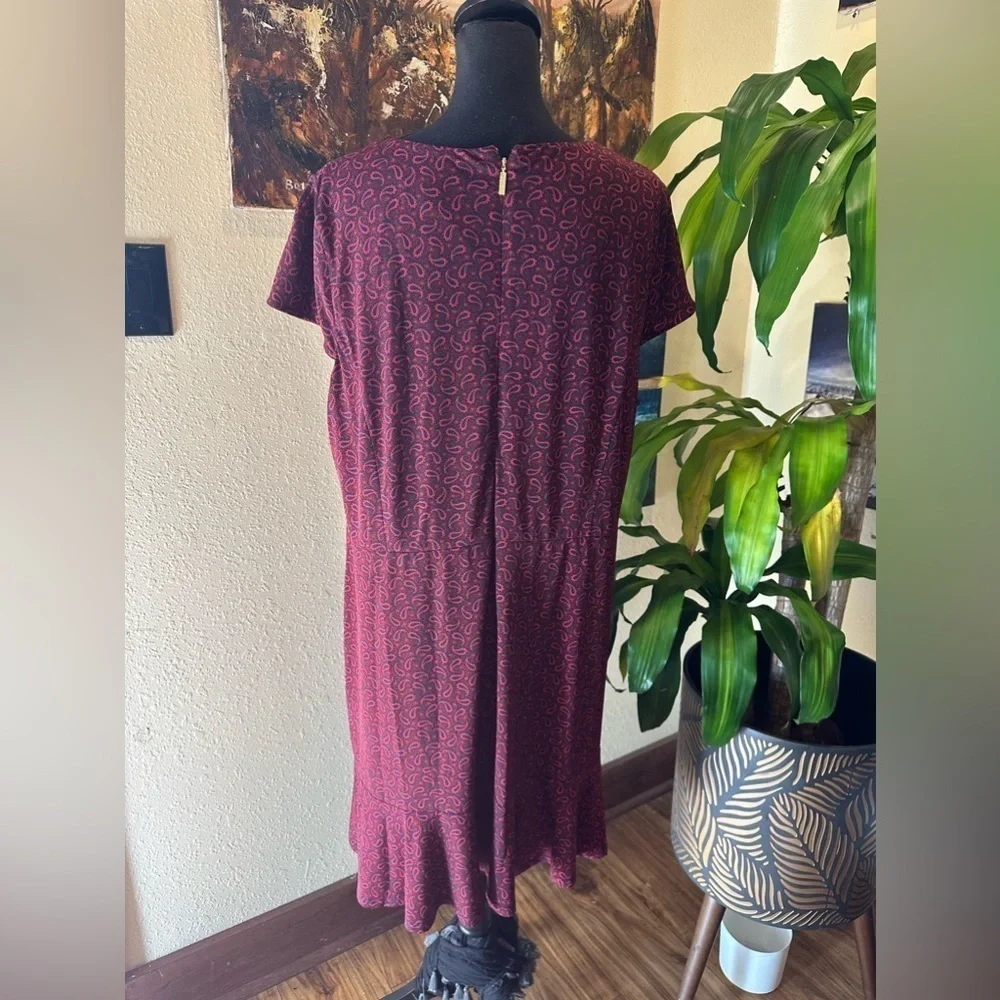 EUC Micheal KORSE RED DAMASK MIDI DRESS W SHORT SLEEVE ZIP BACK SZ 2X